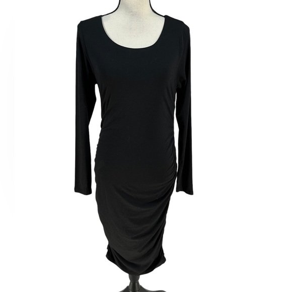 Angel Maternity Long Sleeve Side Ruched Midi Dress - Black - size Small - Picture 1 of 10